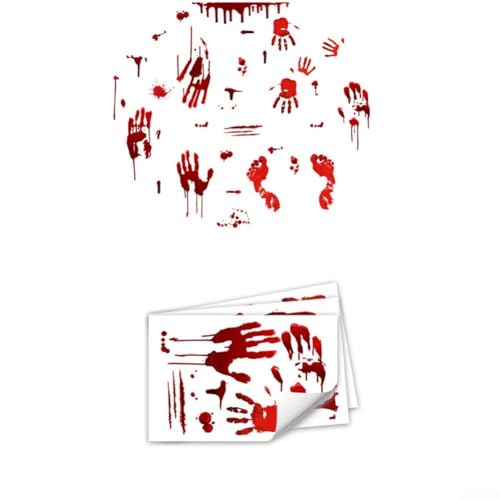 Halloween-Wandaufkleber mit leuchtenden Blut-Handabdrücken und Fußabdrücken für Tür, Fenster und Bodendekoration während Halloween von HEBEOT