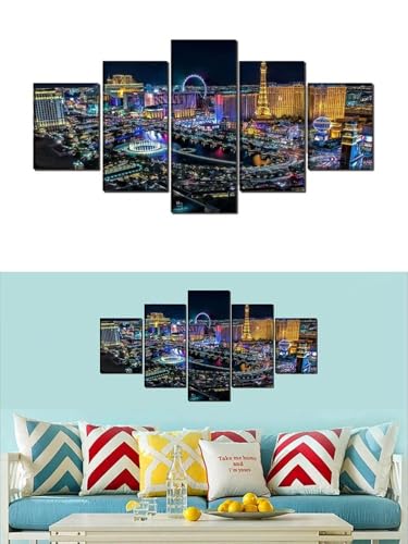 Las Vegas City Night 5-teiliges Leinwand-Kunstdruck-Set in leuchtenden glänzenden Farben (20 x 30 cm x 2 20 x 40 cm x 2 20 x 50 cm x 1) von HEBEOT