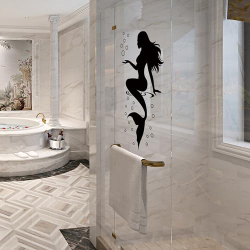 Meerjungfrau Wandaufkleber Wasserdichtes Design für Badezimmer und Schlafzimmer Dekor, Stilvolle Heimdekoration mit einfacher Anwendung (57 * 30 Schwarz) von HEBEOT