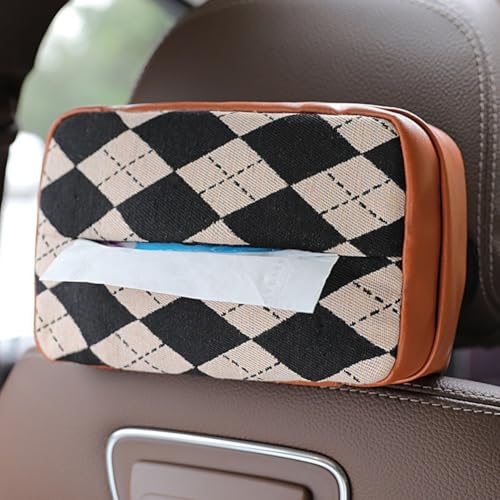 Multifunktionaler Auto-Papierhandtuchhalter mit elegantem kariertem Design, passend für Armaturenbrett und Kopfstütze, weiches Ledermaterial für bequeme Nutzung (B) von HEBEOT