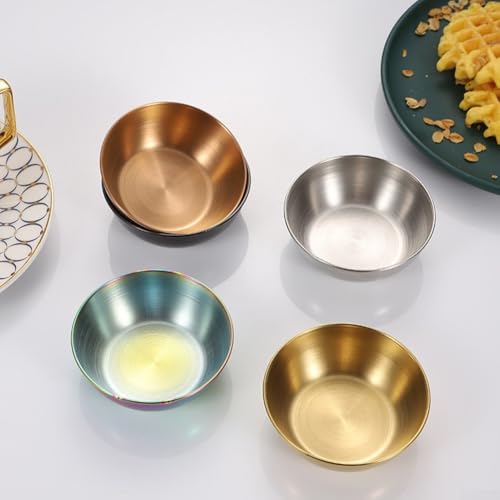 Runde Soßenteller aus Edelstahl zum Würzen und Dips, sicher und leicht zu reinigen (Gold) von HEBEOT