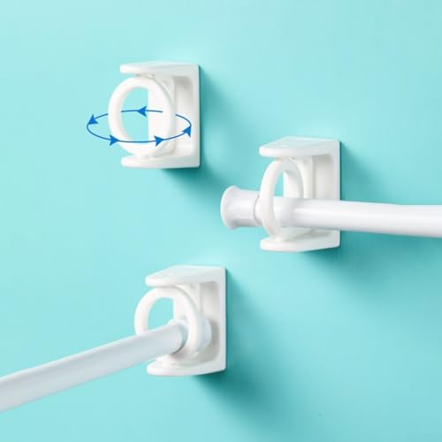 Set mit 2 Kunststoff-Gardinenstangenhalterungen ohne Bohrhaken, 360 Grad drehbar für den Einsatz auf sauberen, glatten Oberflächen wie Fliesen, Glas und Marmor von HEBEOT