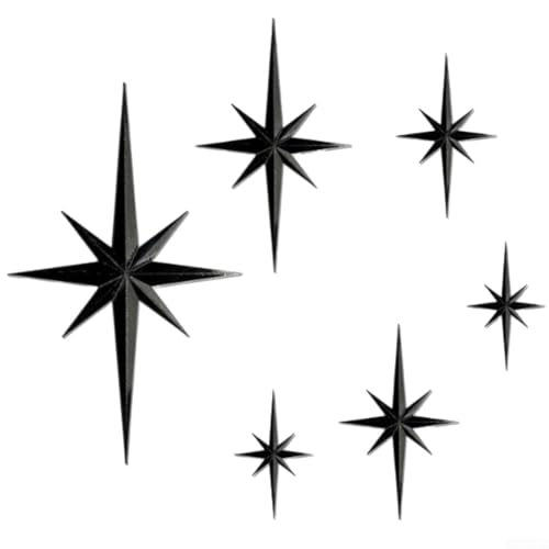 Wandskulpturen-Set im Retro-Stil, modernes 3D-Stern-Design, mit sechs staubabweisenden Kunststoff-Sternen, entworfen für moderne Inneneinrichtung (schwarz) von HEBEOT