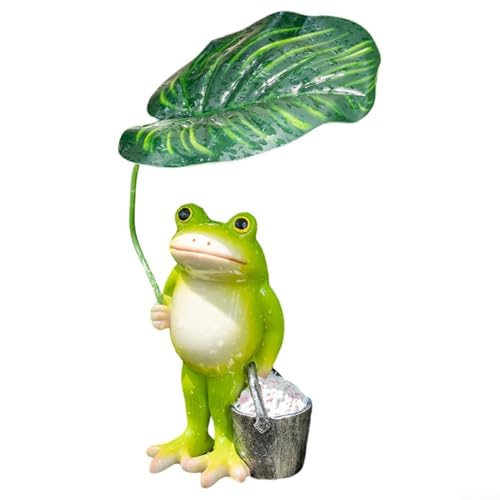 Wunderschöne Gartenfigur Frosch aus Kunstharz mit Regenschirm von HEBEOT