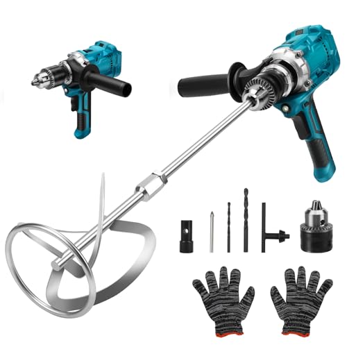 Akku Farbmörtelrührer Kompatibel mit Makita Batterie, 2 IN 1 Brushless Bohrhammer und Farb-Mörtelrührer Betonrührer Mit Rührquirl Durchmesser 10-15cm (2-Gang-Getriebe, max 1350r/min, ohne Akku) von HEBERUCK
