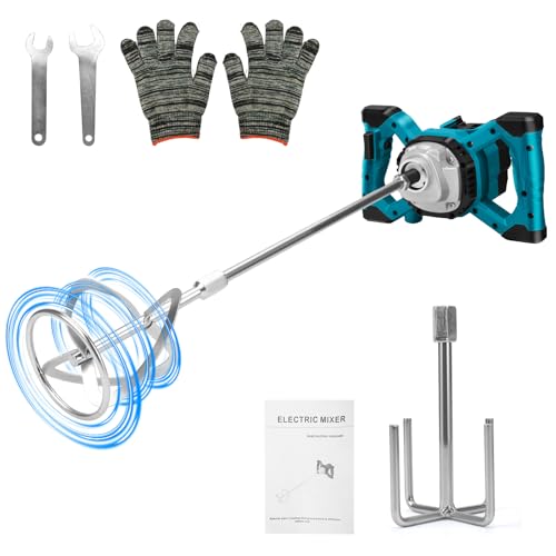 Akku Farbmörtelrührer Kompatibel mit Makita Batterie, 3200W Brushless Farb-Mörtelrührer Betonrührer Mit 2 Rührstangen (6-Gang-Getriebe, max 680r/min, ohne Akku) von HEBERUCK