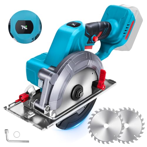 Bürstenlose Mini Kreissäge, Akku Handkreissäge für Makita 18 V Li-Ion Akku mit 2 Sägeblättern, 12000 RPM, Motor aus Reinem Kupfer Ideal für schneiden Holz (ohne Akku) von HEBERUCK