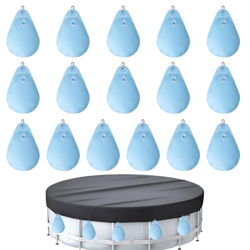 16 Stück Poolabdeckung Gewichte Wassersack mit Haken, 23×34 cm Auslaufsichere PVC Schwimmbadabdeckung Hängende Tasche zum Befüllen Winter Pool Tarp Gewichte für Poolabdeckung Winter von HEBERUCK