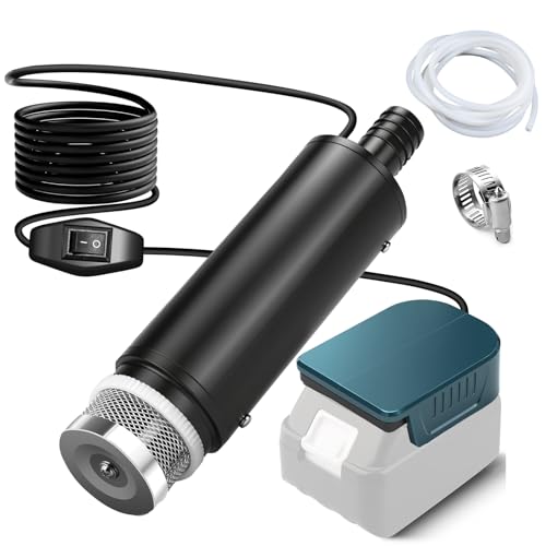 Tauchpumpe Kompatibel mit Makita Akku 18V, Schmutzwasserpumpe mit 1M Schlauch, Wasserpumpe Flachwasserpumpe Absaugpumpe, Poolpumpen, Gardena, Keller, Pool, Gartenbewässerung, Autowäsche(KEIN Akku) von HEBERUCK