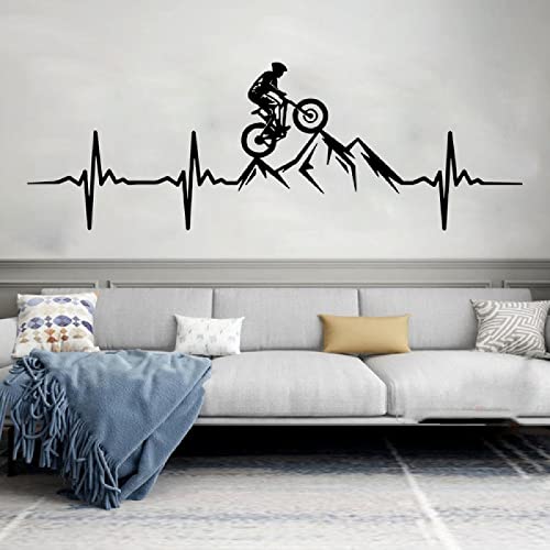 HEBIQUAN Mountainbike Herzschlag Wandaufkleber Wohnzimmer Schlafzimmer Kunst Wandbild Menschen Mountainbike Downhill Fahrrad Wandaufkleber,Schwarz,165x56cm von HEBIQUAN