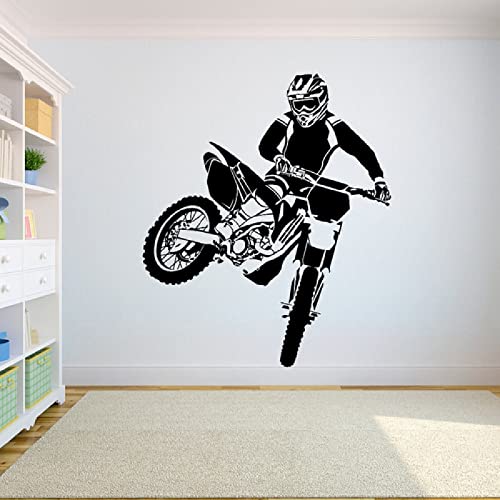 HEBIQUAN Wandtattoo Motocross Dirt Bike Wandmalerei Schlafzimmer Sport Home Decor Jugendzimmer Tapete, Schwarz, 67x57cm von HEBIQUAN