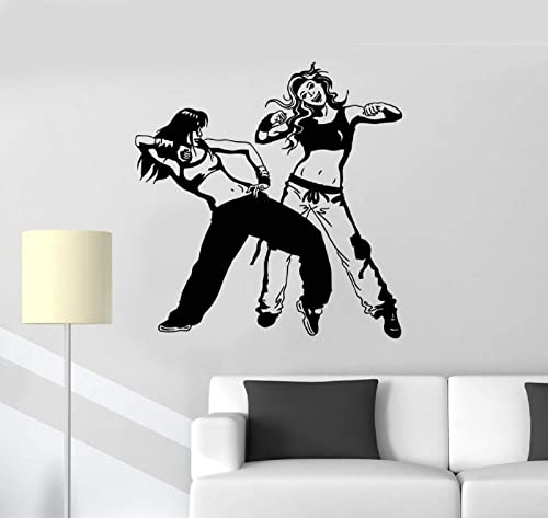 HEBIQUAN Wandtattoo aus Vinyl, Paar, tanzender Tänzer, Hip-Hop, Teenager-Zimmer, Street Dance, Wandtattoo, Teenager-Schlafzimmer-Dekoration, schwarz, 44 x 42 cm von HEBIQUAN