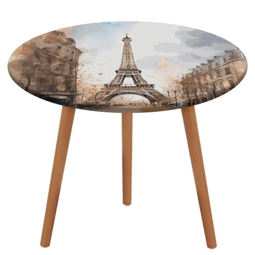 HEBVNJF Runde Tischdecke mit elastischem Rand, Stretch, Aquarell, Paris, wasserdicht, Picknicktischabdeckung für runde Tische, Esszimmer von HEBVNJF