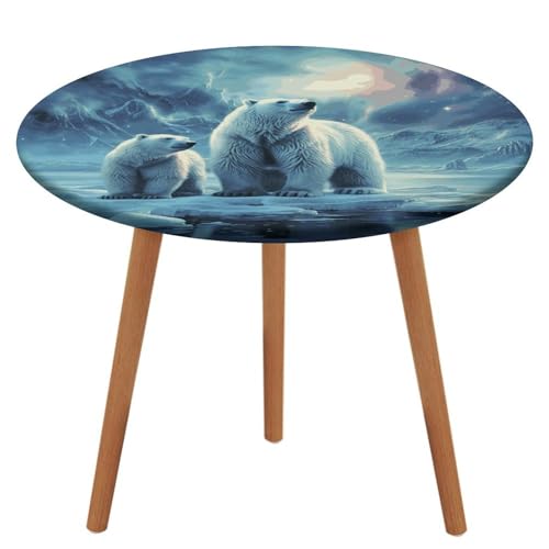 HEBVNJF Runde Tischdecke mit elastischem Rand, Stretch, Eisbären, Nordlichter, wasserdicht, Picknicktischabdeckung für runden Tisch, Esszimmer von HEBVNJF