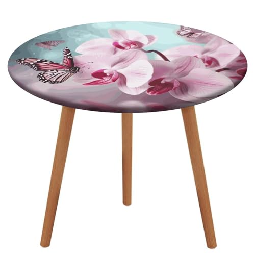 HEBVNJF Runde Tischdecke mit elastischem Rand, Stretch, Orchidee, Blume, Schmetterling, wasserdicht, Picknicktischabdeckung für runden Tisch, Esszimmer HEBVNJF Runde Tischdecke mit elastischem Rand, Stretch, Orchidee, Blume, Schmetterling, wasserdicht, Picknicktischabdeckung für runden Tisch, Esszimmer von HEBVNJF