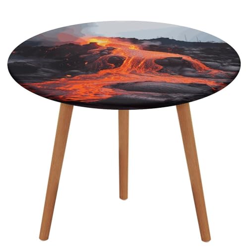 HEBVNJF Runde Tischdecke mit elastischem Rand, Stretch, Rot, Hot Lava, wasserdicht, Picknicktischabdeckung für runde Tische, Esszimmer von HEBVNJF