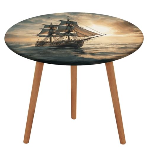 HEBVNJF Runde Tischdecke mit elastischem Rand, Stretch, Schiff, Segeln, allein, wasserdicht, Picknicktischabdeckung für runden Tisch, Esszimmer von HEBVNJF