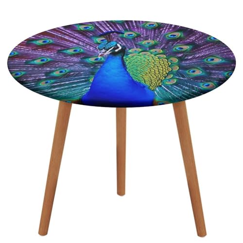 HEBVNJF Runde Tischdecke mit elastischem Rand, Stretch, Schönheit, Pfau, wasserdicht, Picknicktischabdeckung für runden Tisch, Esszimmer von HEBVNJF