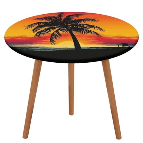 HEBVNJF Runde Tischdecke mit elastischem Rand, Stretch, Sonnenuntergang, Palme, wasserdicht, Picknicktischabdeckung für runde Tische, Esszimmer von HEBVNJF