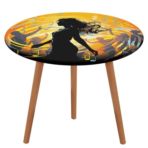 HEBVNJF Runde Tischdecke mit elastischem Rand, Stretch, Tanzmusik, wasserdicht, Picknicktischabdeckung für runden Tisch, Esszimmer von HEBVNJF