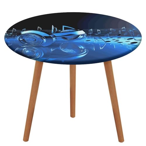 HEBVNJF Runde Tischdecke mit elastischem Rand, Stretch, blau, Musik, wasserdicht, Picknicktischabdeckung für runden Tisch, Esszimmer von HEBVNJF