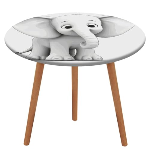 HEBVNJF Runde Tischdecke mit elastischem Rand, Stretch, weißer Elefant, wasserdicht, Picknicktischabdeckung für runden Tisch, Esszimmer von HEBVNJF