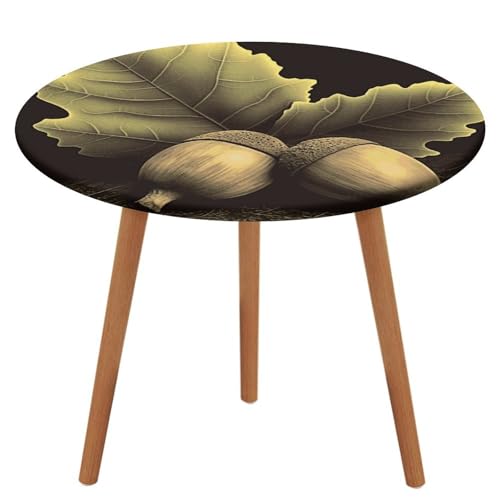 HEBVNJF Runde Tischdecke mit elastischem Rand, Stretch, zwei Eicheln, wasserdichte Picknicktischabdeckung für runde Tische, Esszimmer von HEBVNJF