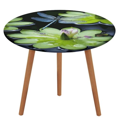 HEBVNJF Runde Tischdecke mit elastischem Rand, Stretch-Libellen-Fliegen, wasserdicht, Picknick-Tischabdeckung für runde Tische, Esszimmer von HEBVNJF
