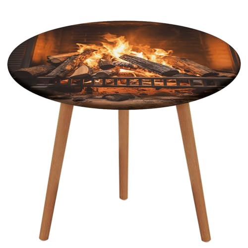 HEBVNJF Runde Tischdecke mit elastischem Rand, dehnbar, brennendes Brennholz, großer Kamin, wasserdicht, Picknicktischabdeckung für runden Tisch, Esszimmer von HEBVNJF