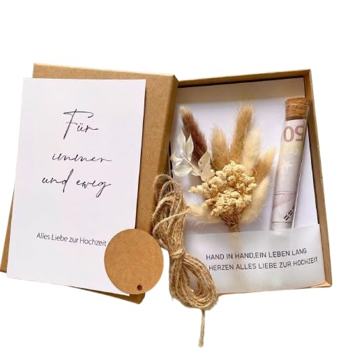 HECHKJ Hochzeitsgeschenk für Brautpaar, Jute-Seil Getrocknete Blumen Hochzeitsgeschenk Verpackung, mit Einer Grußkarte Geschenkbox Hochzeit, für Gratulieren von Neuen Brautpaaren von HECHKJ