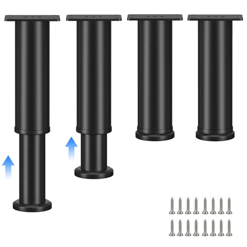 HECHKJ Verstellbare Füße für Möbel, 4 Stück Höhenverstellbare Füße, 12-18 cm Höhe Möbelfuß Verstellbar, Möbelfüße Schwarz, mit 16 Schrauben, für Tisch, Sofa, Bett von HECHKJ