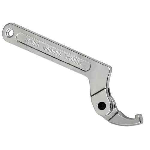HECHKJ Verstellbarer Hakenschlüssel, Hochkohlenstoffstahl Hakenschlüssel Verstellbar, Silberfarben C Verstellbare Hakenschlüssel, mit Nut Einstellbarer Schlüsselkopf, 32-76 mm Vierkantkopf von HECHKJ