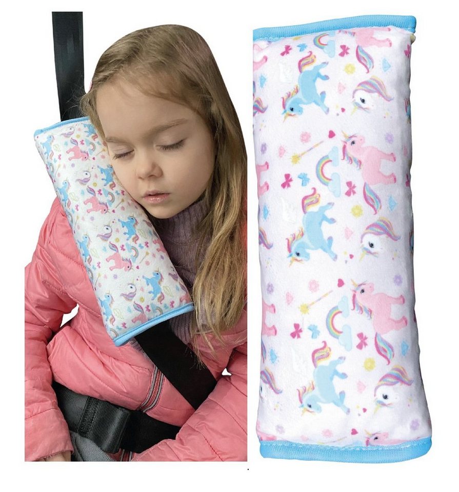 Schlafkissen Auto Schlafkissen Einhorn Motiv für Kinder Mädchen Jungen - maschinenwaschbar – kuschelweich - Auto Gurtkissen, Gurtschoner, Gurtschutz Sitzerhöhung, Auto Kissen, Reisekissen, Urlaub, HECKBO von HECKBO