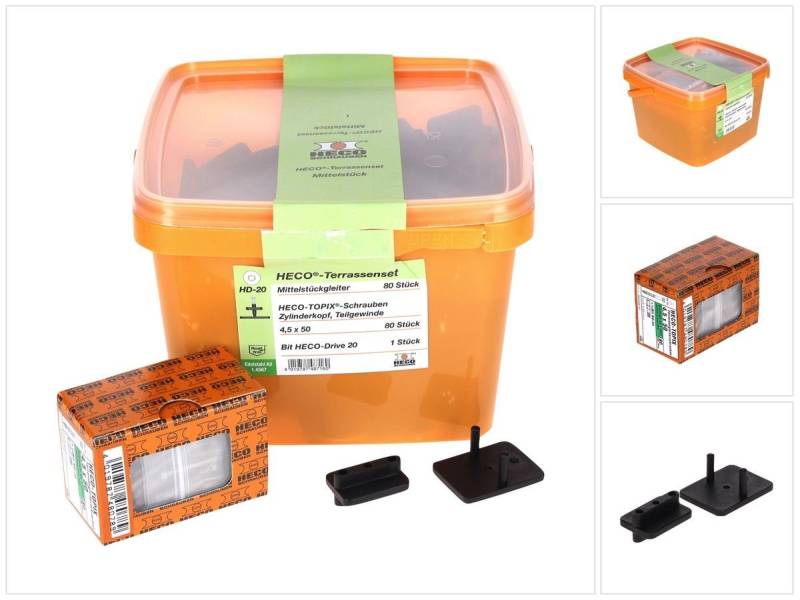HECO Schrauben Terrassenschraube Terrassengleiterset Mittelstück 80 tlg. (48716) mit HECO TOPIX 4,5 von HECO Schrauben
