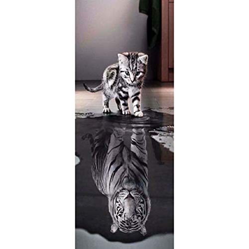 HEDDK 3D Türposter Selbstklebend Tür Aufkleber Wandbilder PVC Wasserdicht Selbstklebende Katze Und Tiger Wohnzimmer Schlafzimmer Home Wanddekorationen Tapete Wandtattoo von HEDDK