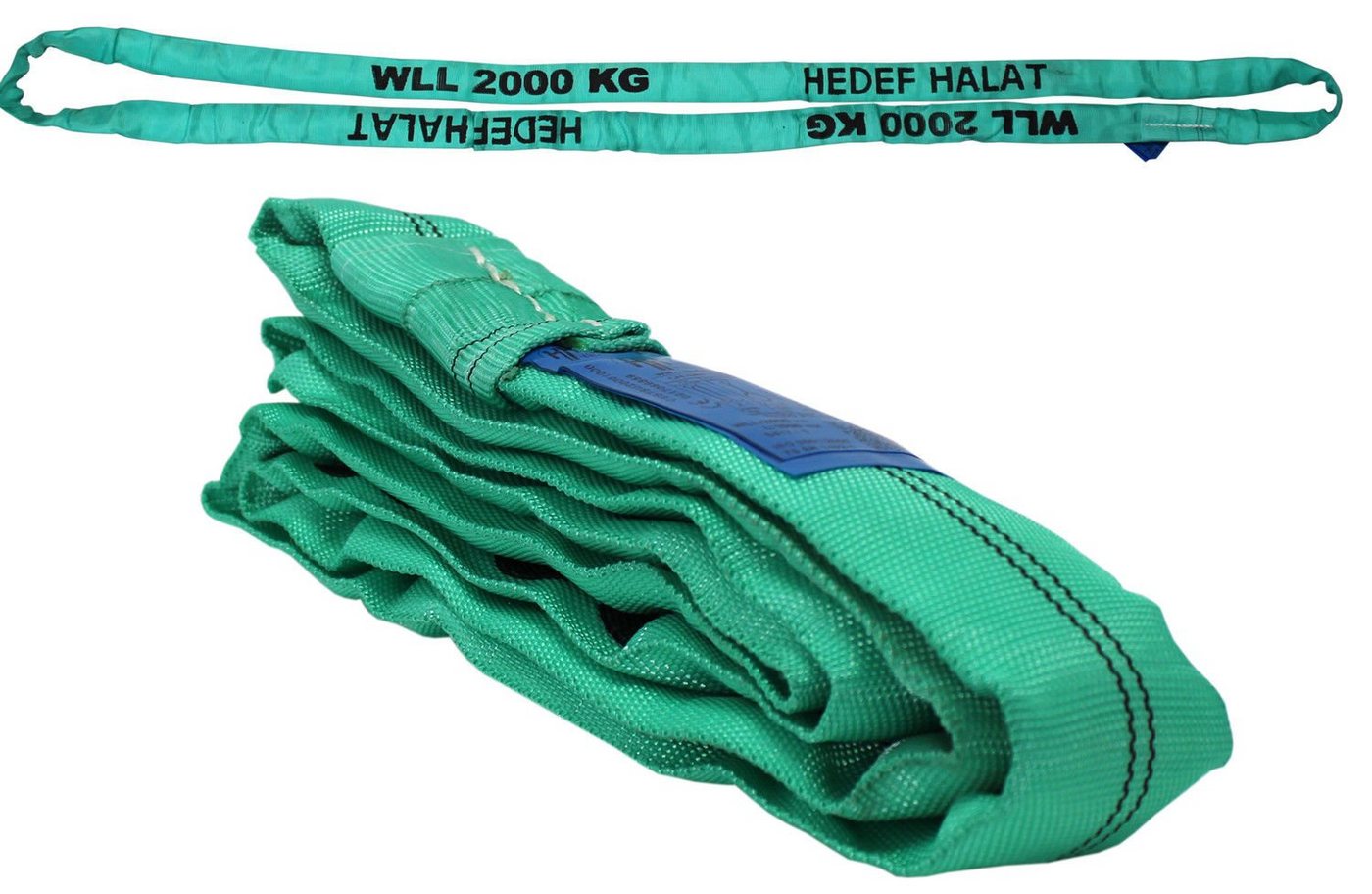 HEDEF HALAT Rundschlinge 2000kg Tragkraft, 5m Umfang, endlos Polyesterkern, Grün Hebeband von HEDEF HALAT