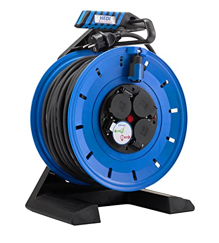 All-plastic cable reel Generation 7 Ø290mm, 40m H07RN-F3G1,5mm², sockets: 4 x protective contact sockets, IP54, thermal protection, DiagS von HEDI