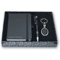 Personalisiertes Notizbuch, Schlüsselbund Und Stift-Set - Schwarz/Personalisierte Name Eingraviert von HEDIYESHOP