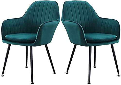 Esszimmerstühle aus Samt, 2er-Set, gepolsterter Akzent-Beistellstuhl für die Küche, Wohnzimmer-Empfangsstühle, Vanity-Stuhl mit abnehmbarem Kissen (Color : Green) von HEDMAI