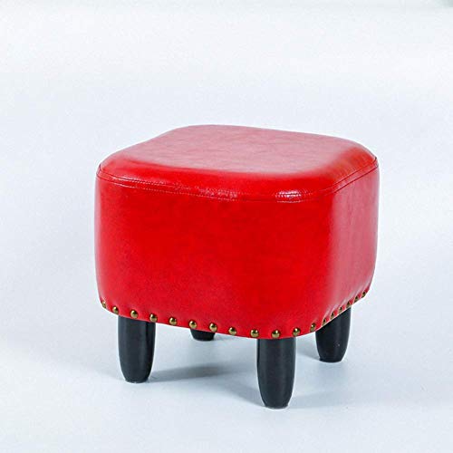 HEDMAI PU-Leder-Fußhocker Fußstütze Fußhocker Ottomane Puff gepolsterter quadratischer Sitzstuhl mit 4 Beinen aus Holz hoch 11,81 Zoll, rot von HEDMAI