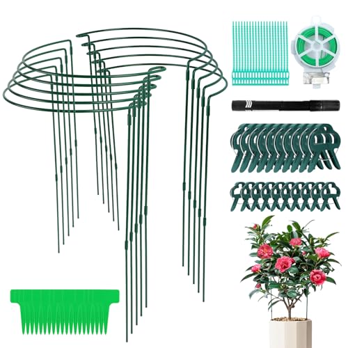 10 Stück Pflanzenstütze Rund, Einstellbar Staudenhalter Metall Halbrund, Grün Pflanzenringe Strauchstützen Pflanzstäbe 40CM mit Plant Clips, Blumenhalter Ring für Zimmerpflanzen Gemüse Topfpflanzen von HEDMON