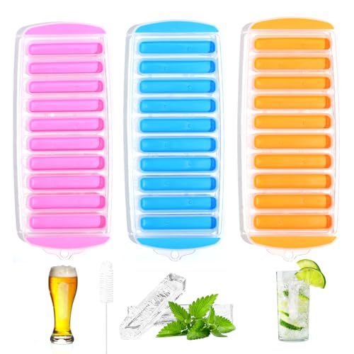 HEDMON 3 Stück Eiswürfelform mit Deckel 30 CM Länge Eiswürfelform Silikon 10 Fach Eiswürfelform Länglich 3 Farben Eiswürfelform für Frozen Drinks Whiskey Cocktails von HEDMON