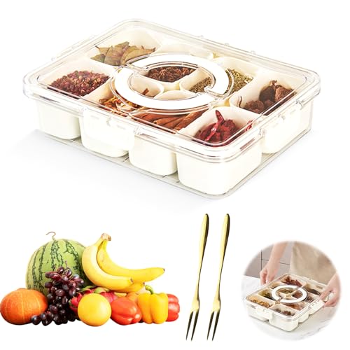 HEDMON Snackbox mit Fächern,Snackschale mit Deckel und Griff Tragbar Snackteller mit 8 fächern Aufbewahrungsbox für Snacks mit Gabeln für Snacks,Süßigkeiten,Obst,Nüsse Nicht für Spülmaschinen Geeignet von HEDMON