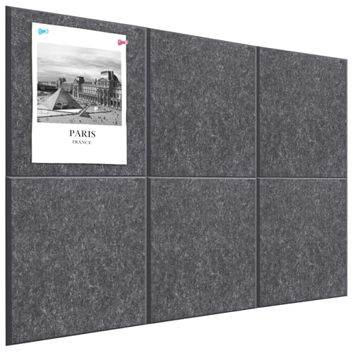 Kork Board Alternative 90 x 60 cm Pinnwand für Home Office Küche Fotos Memos – 6 Stück abnehmbare Filz-Wandfliesen mit 20 Reißzwecken – Dunkelgrau von HEDOBCESO