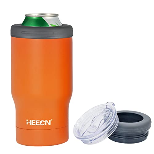 HEECN® Vakuum-Bierkühler - Dosen- und Flaschenhalter - Bierkühlerhülle - Isolierbecher mit Deckel und Flaschenöffner - Thermoskanne 330ml (Orange) von HEECN