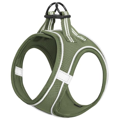 HEELE Geschirr Hund Klein Weich Hunde Geschirr Air Mesh Verstellbar Sicher Kontrolle Welpengeschirr Weste Hunde Brustgeschirr für Gehen, Laufen, Training, Reflektierend, Armee Grün, XS von HEELE