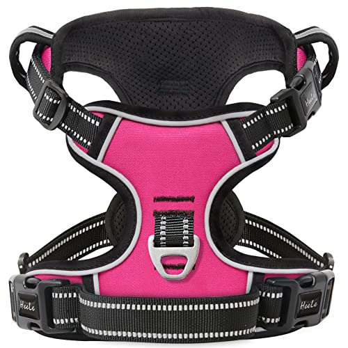 HEELE Hundegeschirr ohne Zug, Brustgeschirr für große Hund, einstellbares reflektierendes Hunde Geschirr, atmungsaktive Hundegeschirre mit gepolstertem Griff, No-Pull Dog Harness, Fuchsie, XL von HEELE