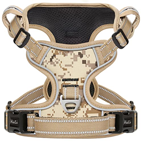 HEELE Hundegeschirr Mittelgroße Hunde Hundegeschirr Camouflage Gepolstert No Pull Geschirr Hund mit Griff Verstellbare Reflektierende, Camouflage Braun, M von HEELE