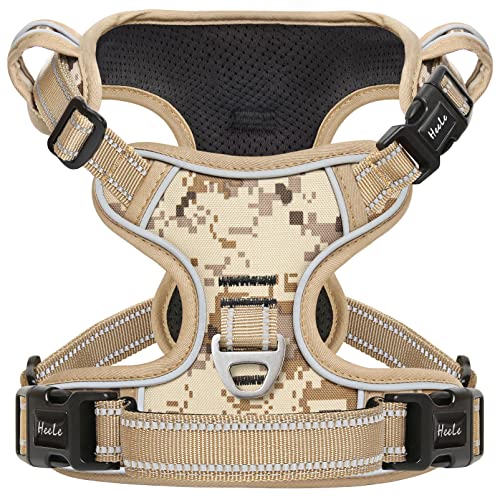 HEELE Hundegeschirr mit Zugentlastung, reflektierend, Camouflage Geschirr für mittelgroße Hunde, mit gepolstertem Griff, 1 Schnalle am rechten Halsband, einfaches An- und Ausziehen, Camo-Braun, M von HEELE