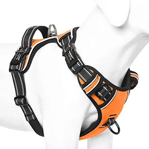 HEELE Hundegeschirr ohne Zug, Brustgeschirr für große Hund, einstellbares reflektierendes Hunde Geschirr, atmungsaktive Hundegeschirre mit gepolstertem Griff, No-Pull Dog Harness, Orange, L von HEELE